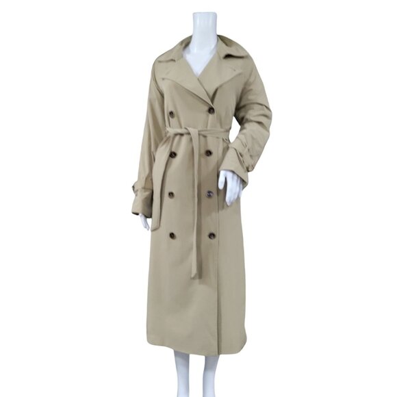 Line and Dot Beige Double Breasted Belted Long Trench Coat Women's Size Small - Picture 2 of 16